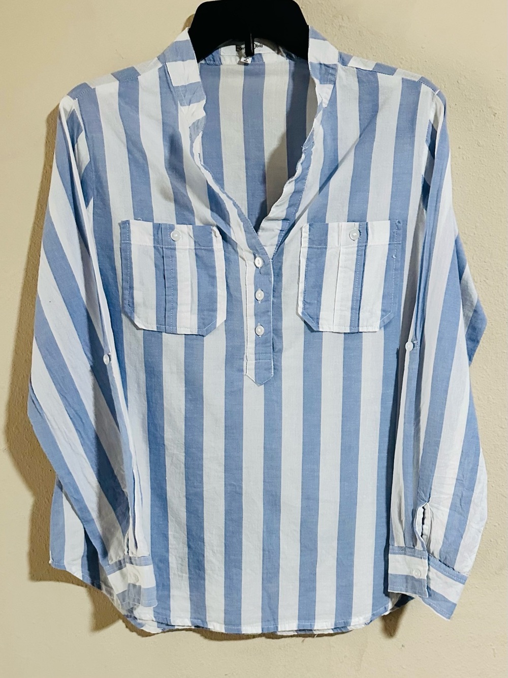 Eden & Olivia Light Blue and White Striped Button Shirt